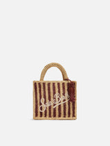 Mini Vanity Raffia-Tasche mit Streifendruck