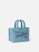 Mini Vanity wooly handbag with light blue tweed pattern