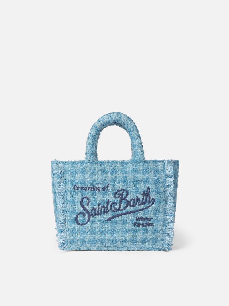 Mini Vanity wooly handbag with light blue tweed pattern