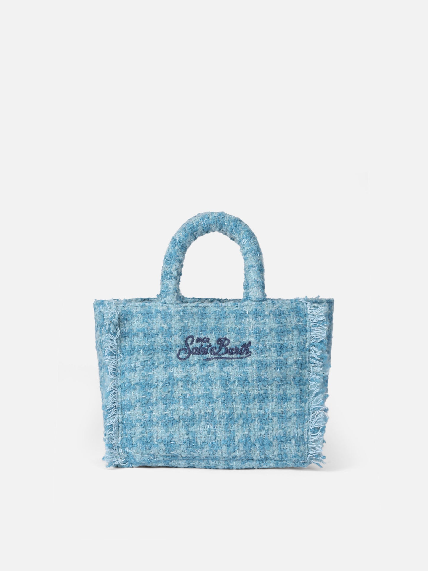 Mini Vanity wooly handbag with light blue tweed pattern