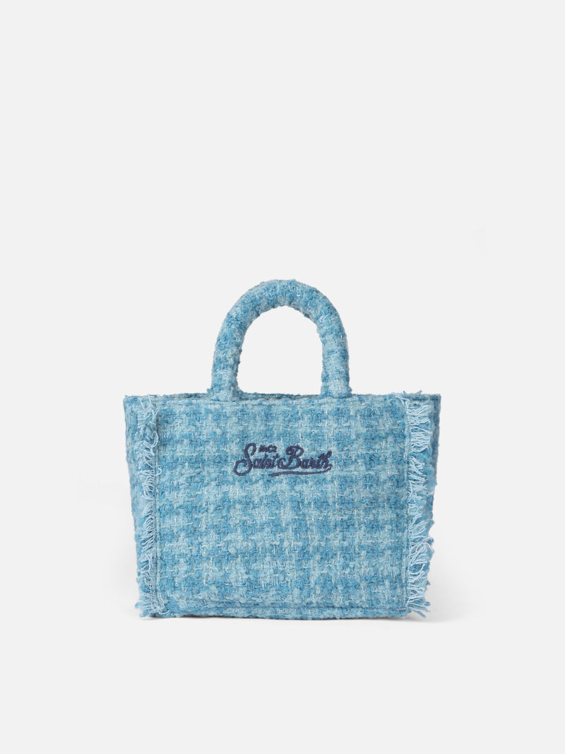 Borsa a mano Mini Vanity in lana con motivo tweed azzurro