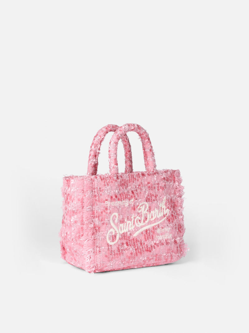 Borsa a mano Mini Vanity in lana con motivo tweed rosa