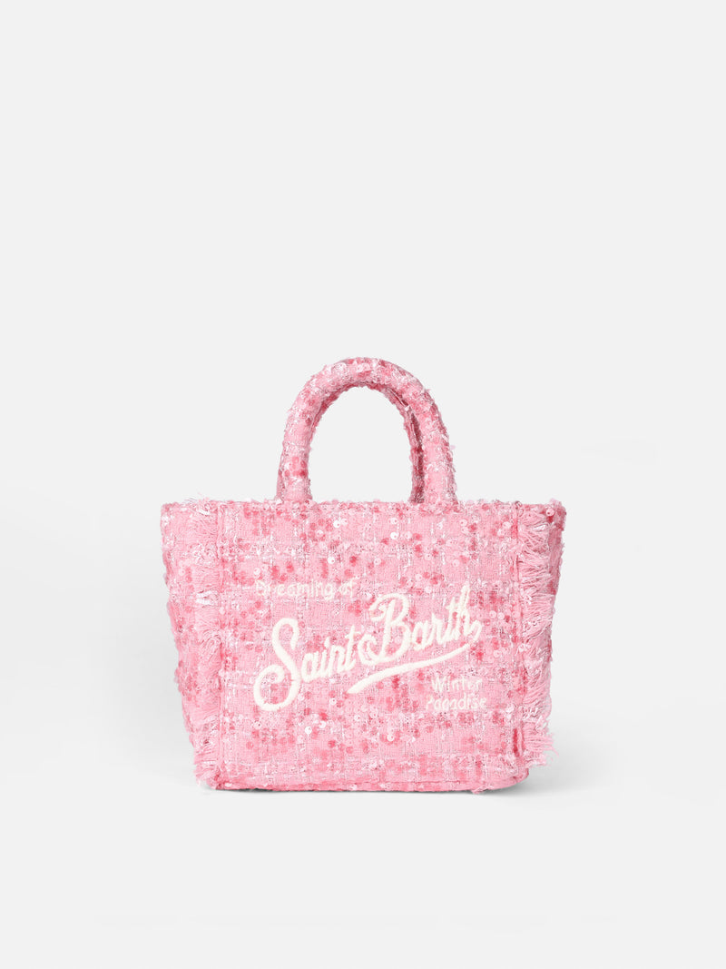 Borsa a mano Mini Vanity in lana con motivo tweed rosa