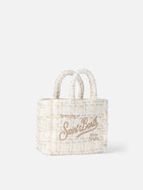 Borsa a mano Mini Vanity in lana con motivo tweed bianco