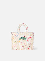 Borsa a mano Mini Vanity in lana con motivo tweed bianco