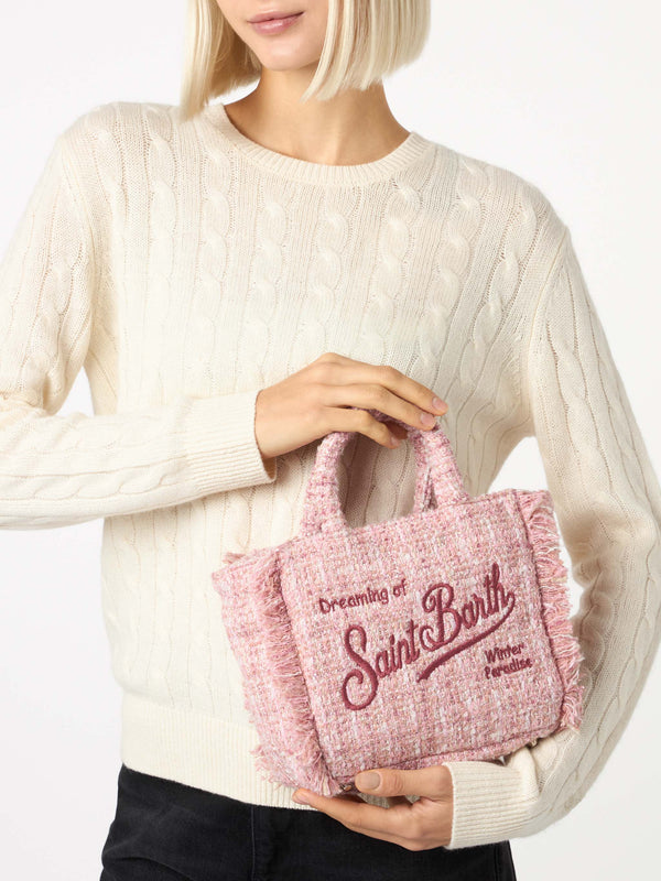 Borsa a mano Mini Vanity in lana con motivo tweed rosa