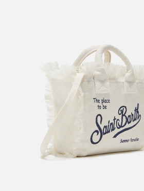 White solid color linen Vanity mini bag with removable strap