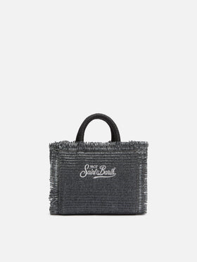 Schwarze Mini-Vanity-Strohtasche mit Strassverzierung