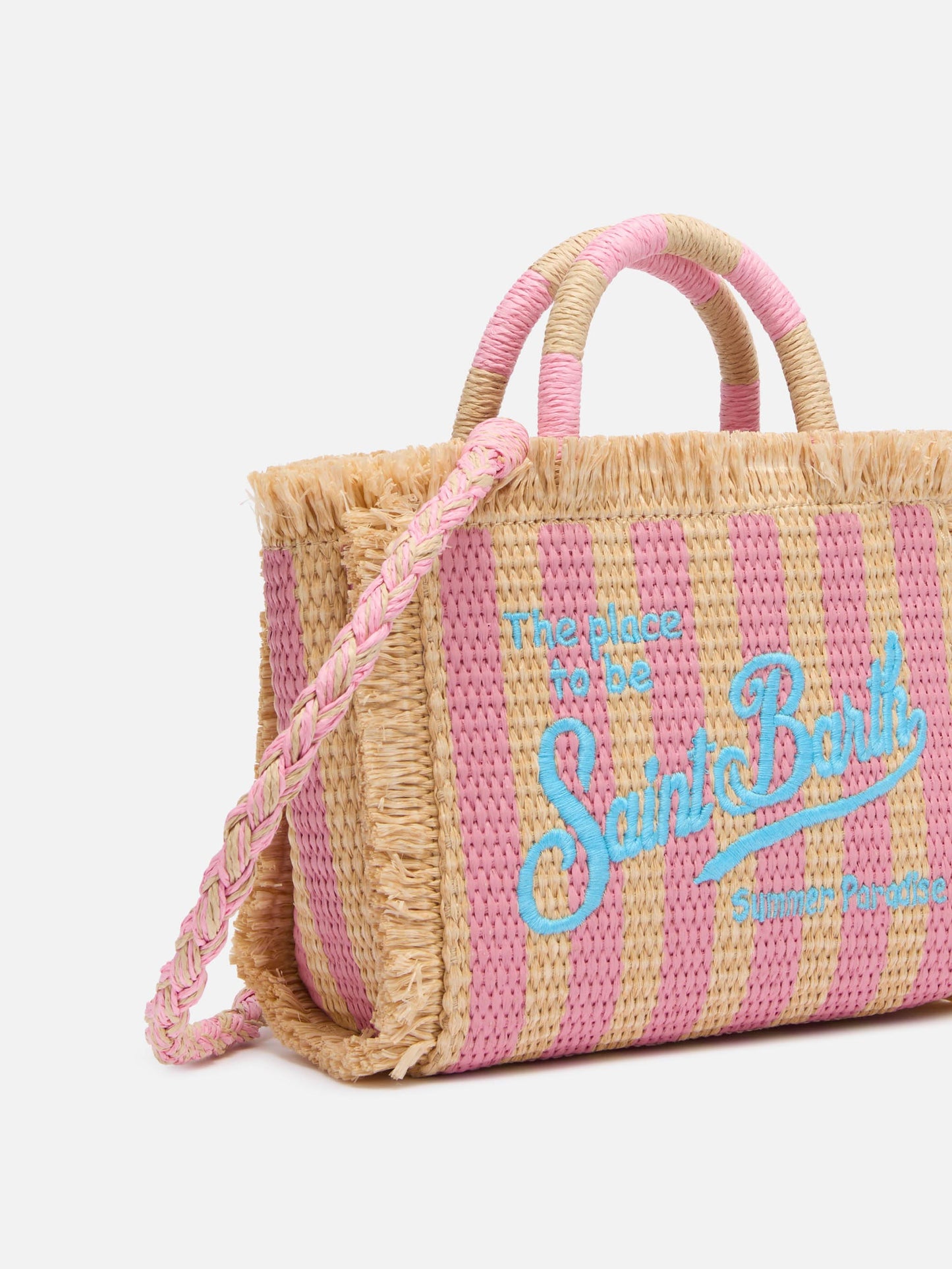 Mini Vanity Straw effect bag with striped print