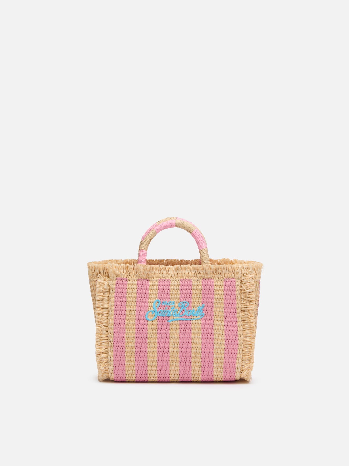 Mini Vanity Straw effect bag with striped print