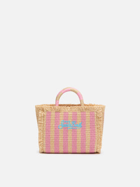 Mini Vanity Straw effect bag with striped print