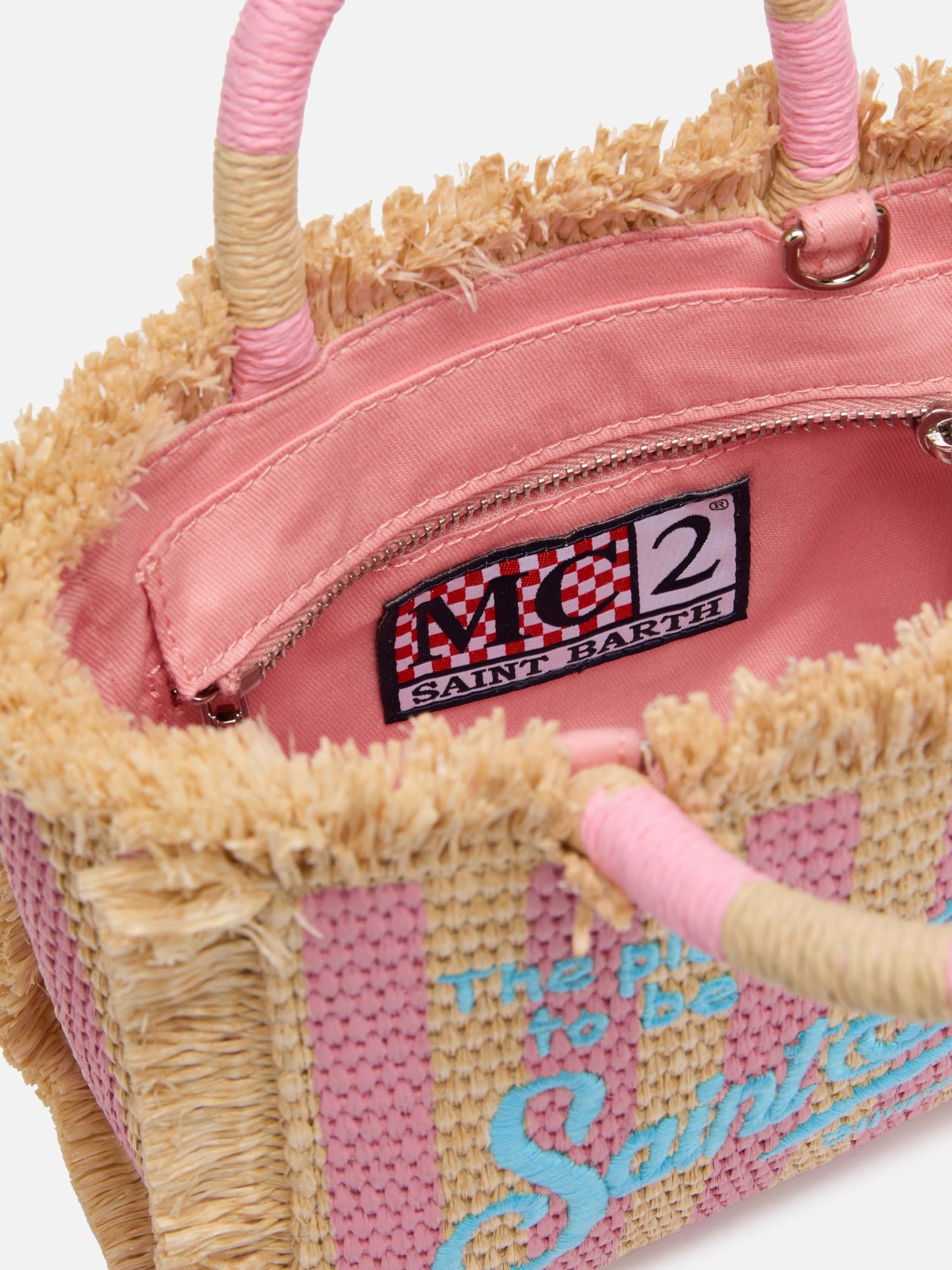 Mini Vanity Straw effect bag with striped print