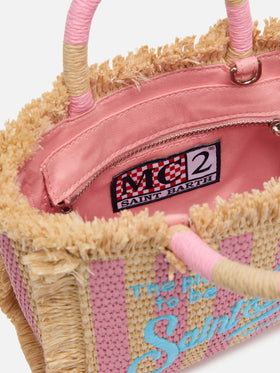 Mini Vanity Straw effect bag with striped print
