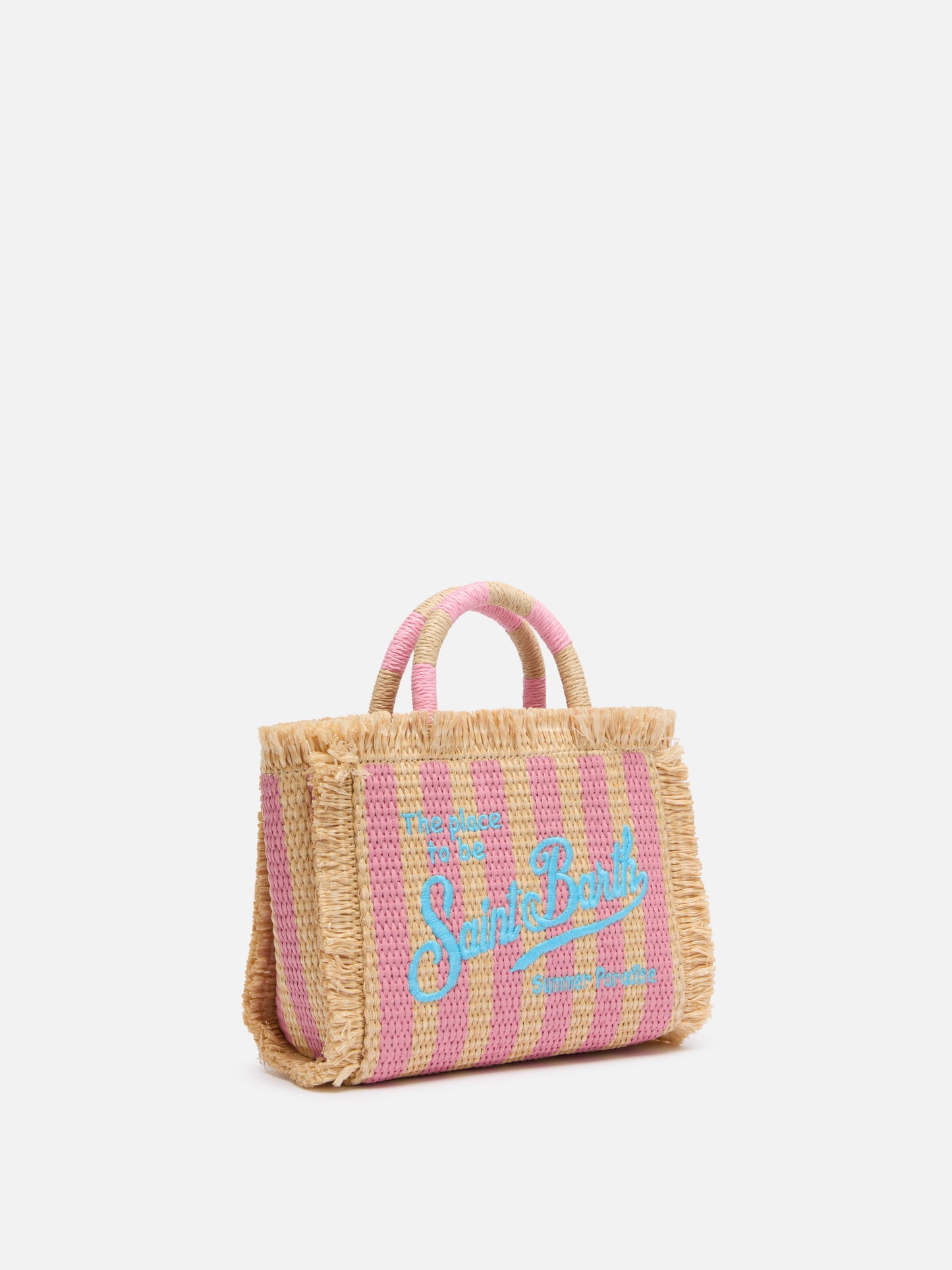 Mini Vanity Straw effect bag with striped print