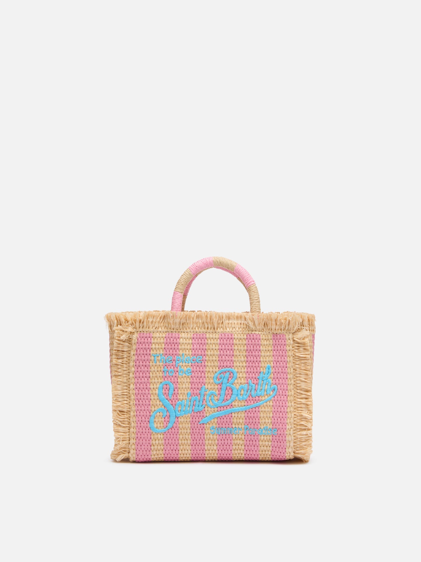 Mini Vanity Straw effect bag with striped print