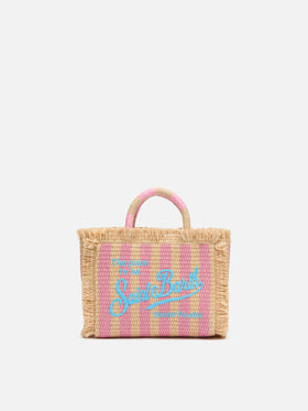 Mini Vanity Straw effect bag with striped print