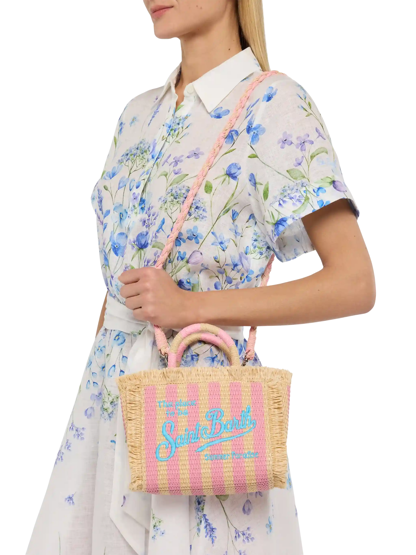 Mini Vanity Straw effect bag with striped print