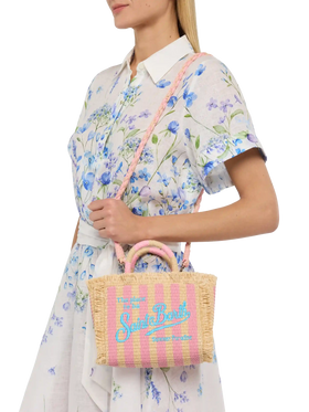 Mini Vanity Straw effect bag with striped print