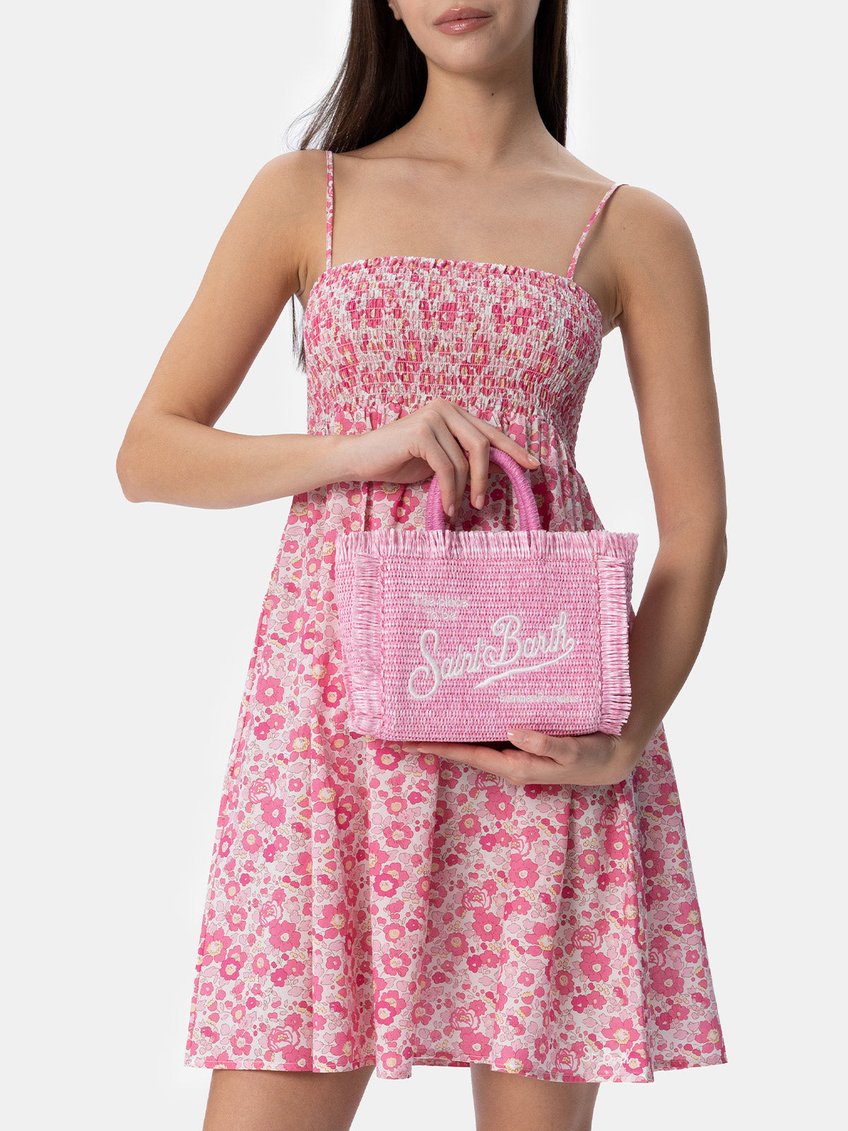 Rosa Mini Vanity Strohtasche