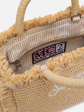 Borsa Mini Vanity beige effetto paglia