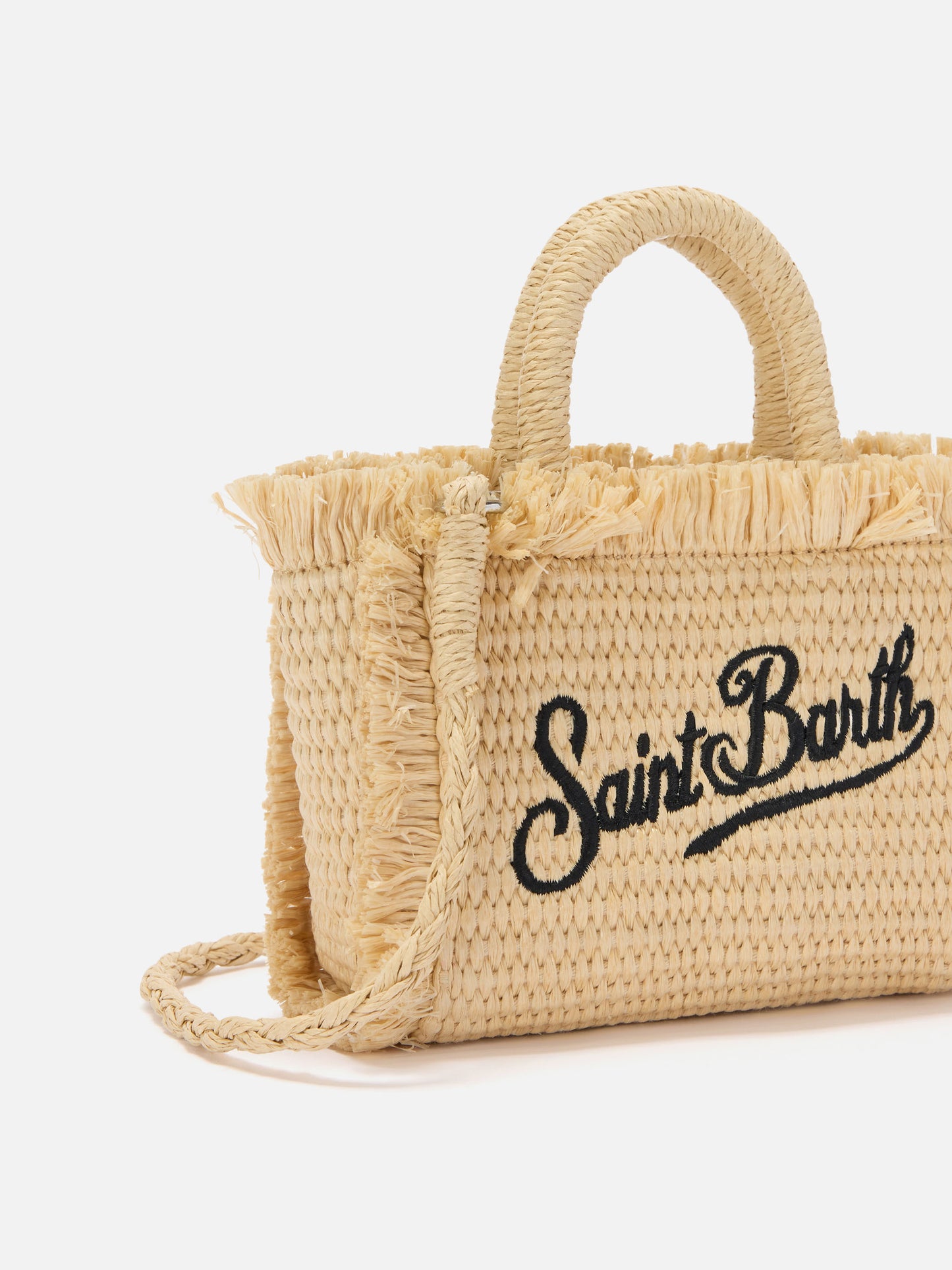 Vanity straw effect micro bag with blue details