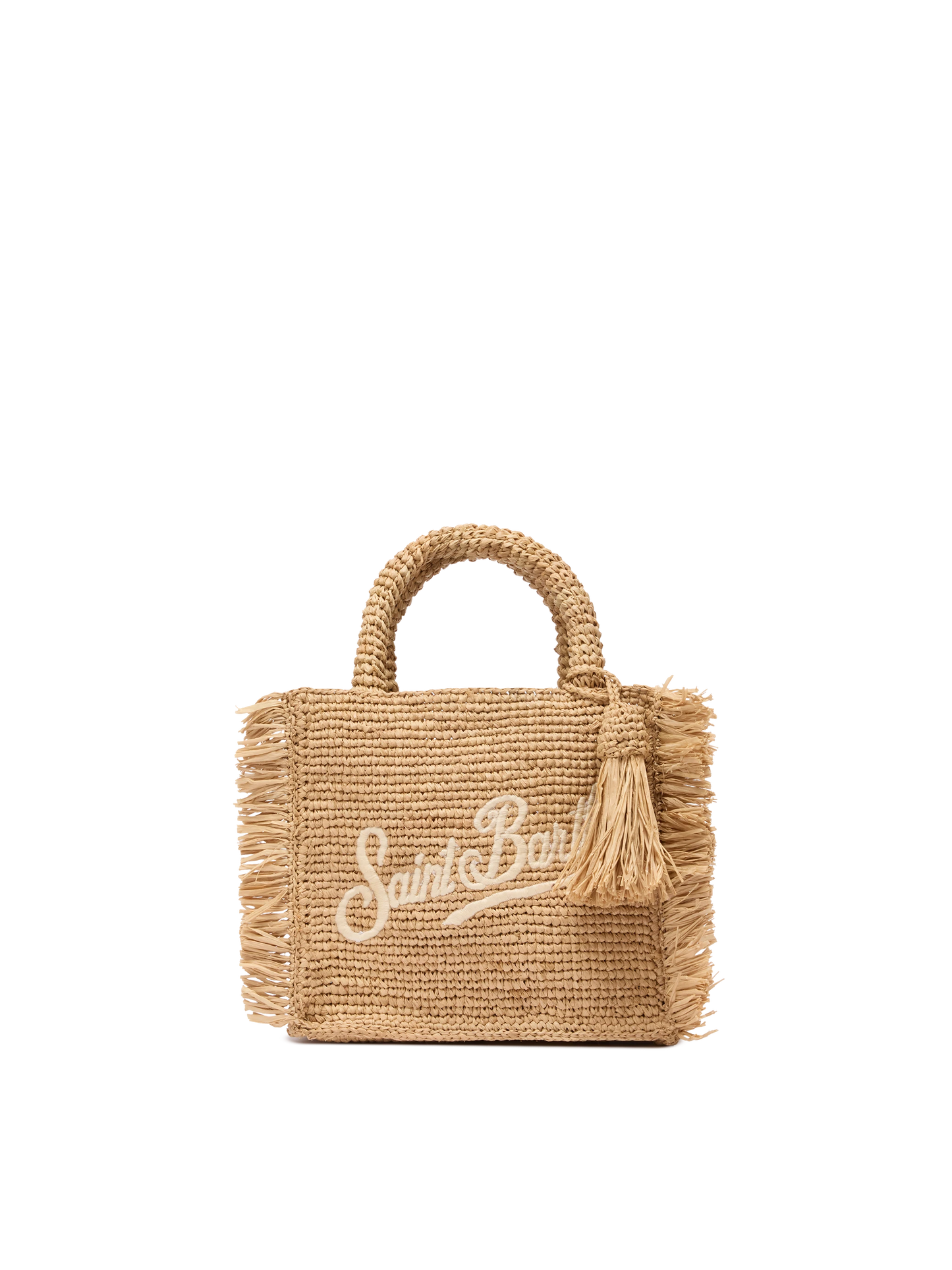 Borsa Mini Vanity rafia con frange e ricamo Saint Barth