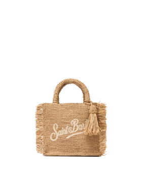 Borsa Mini Vanity rafia con frange e ricamo Saint Barth