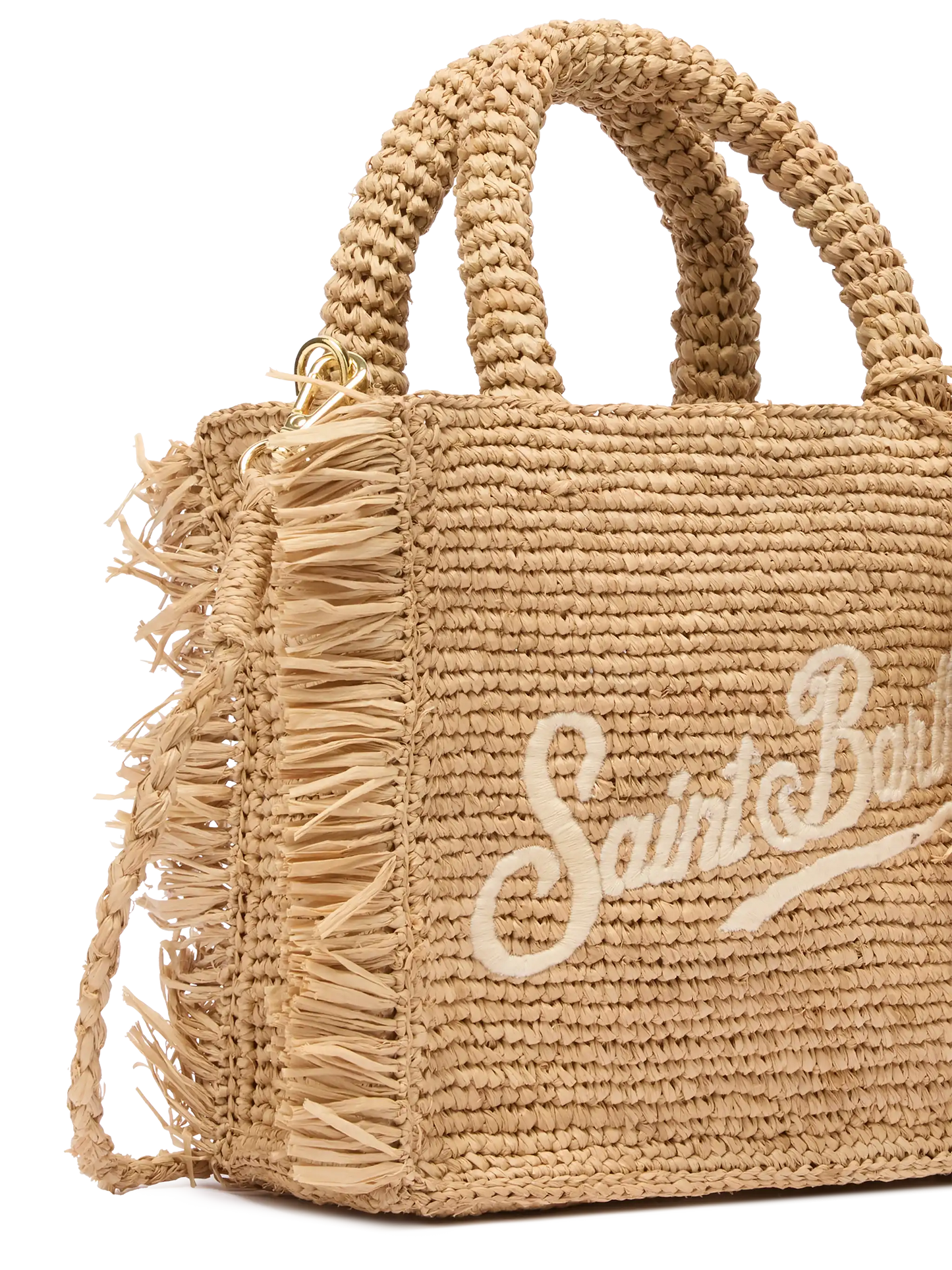 Borsa Mini Vanity rafia con frange e ricamo Saint Barth