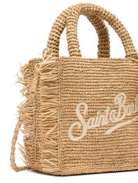 Borsa Mini Vanity rafia con frange e ricamo Saint Barth
