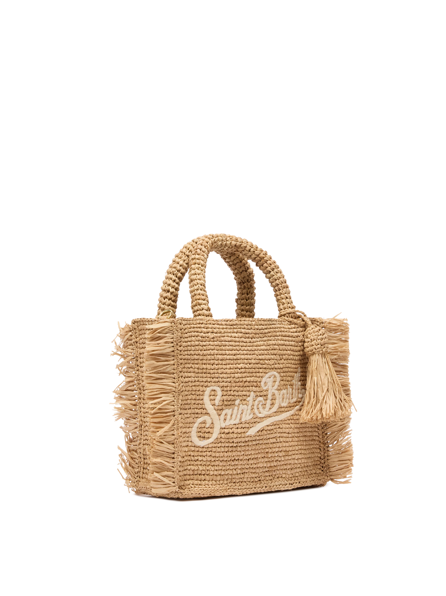 Borsa Mini Vanity rafia con frange e ricamo Saint Barth