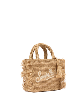 Borsa Mini Vanity rafia con frange e ricamo Saint Barth