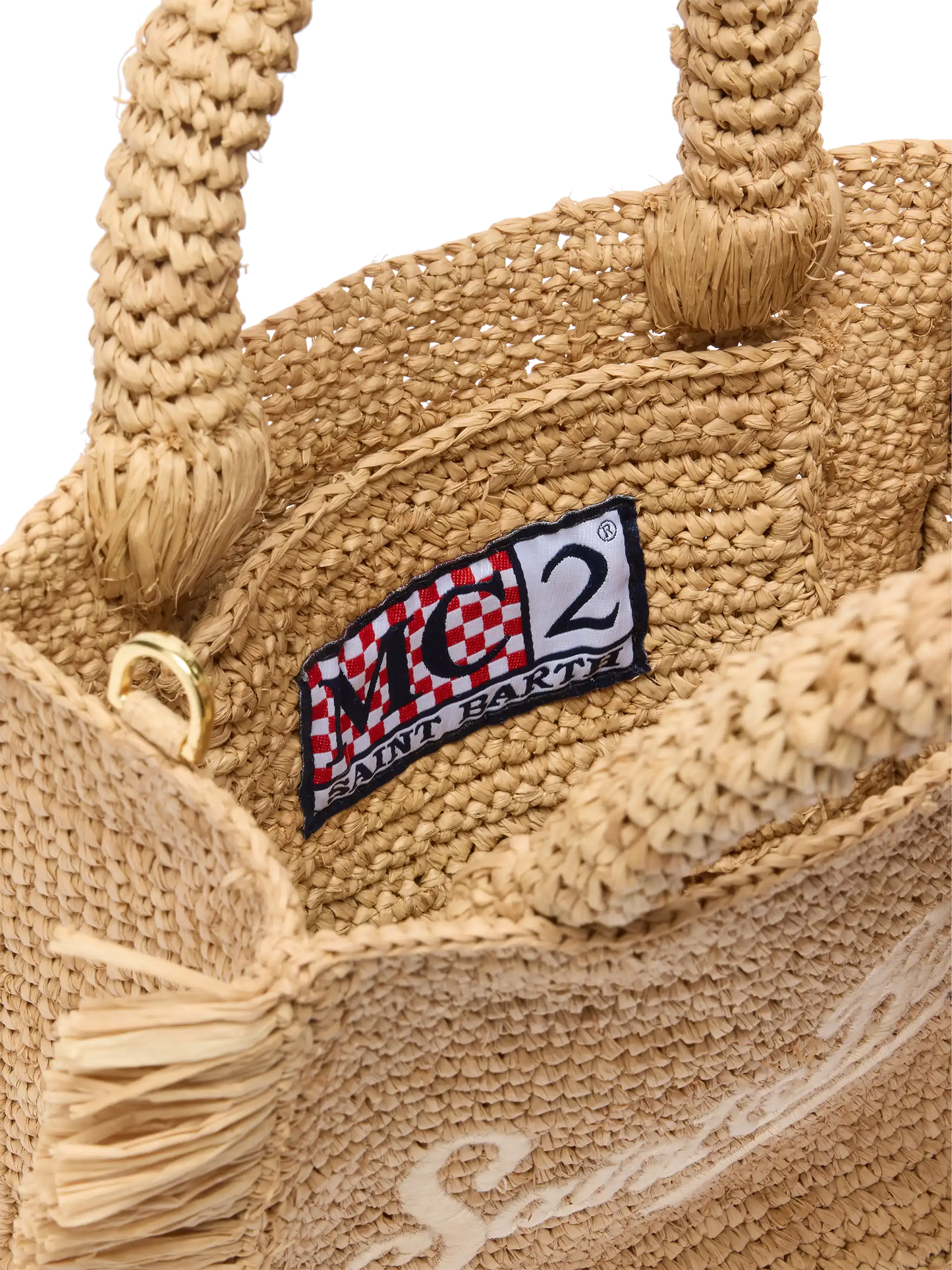 Borsa Mini Vanity rafia con frange e ricamo Saint Barth