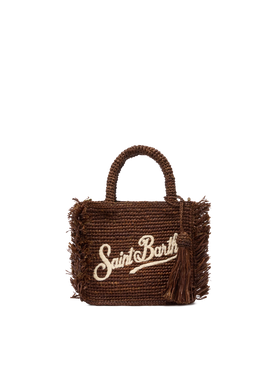 Borsa Mini Vanity rafia con frange e ricamo Saint Barth