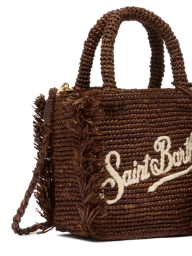 Borsa Mini Vanity rafia con frange e ricamo Saint Barth