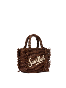 Borsa Mini Vanity rafia con frange e ricamo Saint Barth