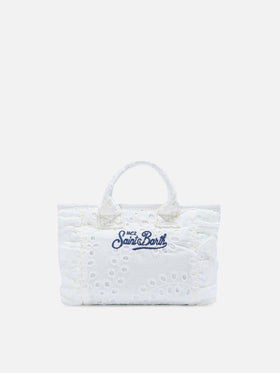 White Vanity mini volant bag in broderie anglaise cotton