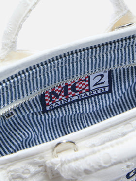 White Vanity mini volant bag in broderie anglaise cotton