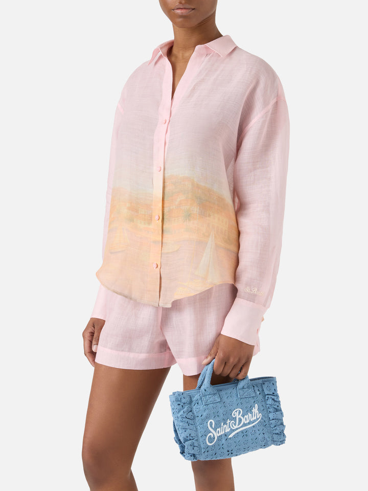 Light blue Vanity mini volant bag in broderie anglaise cotton