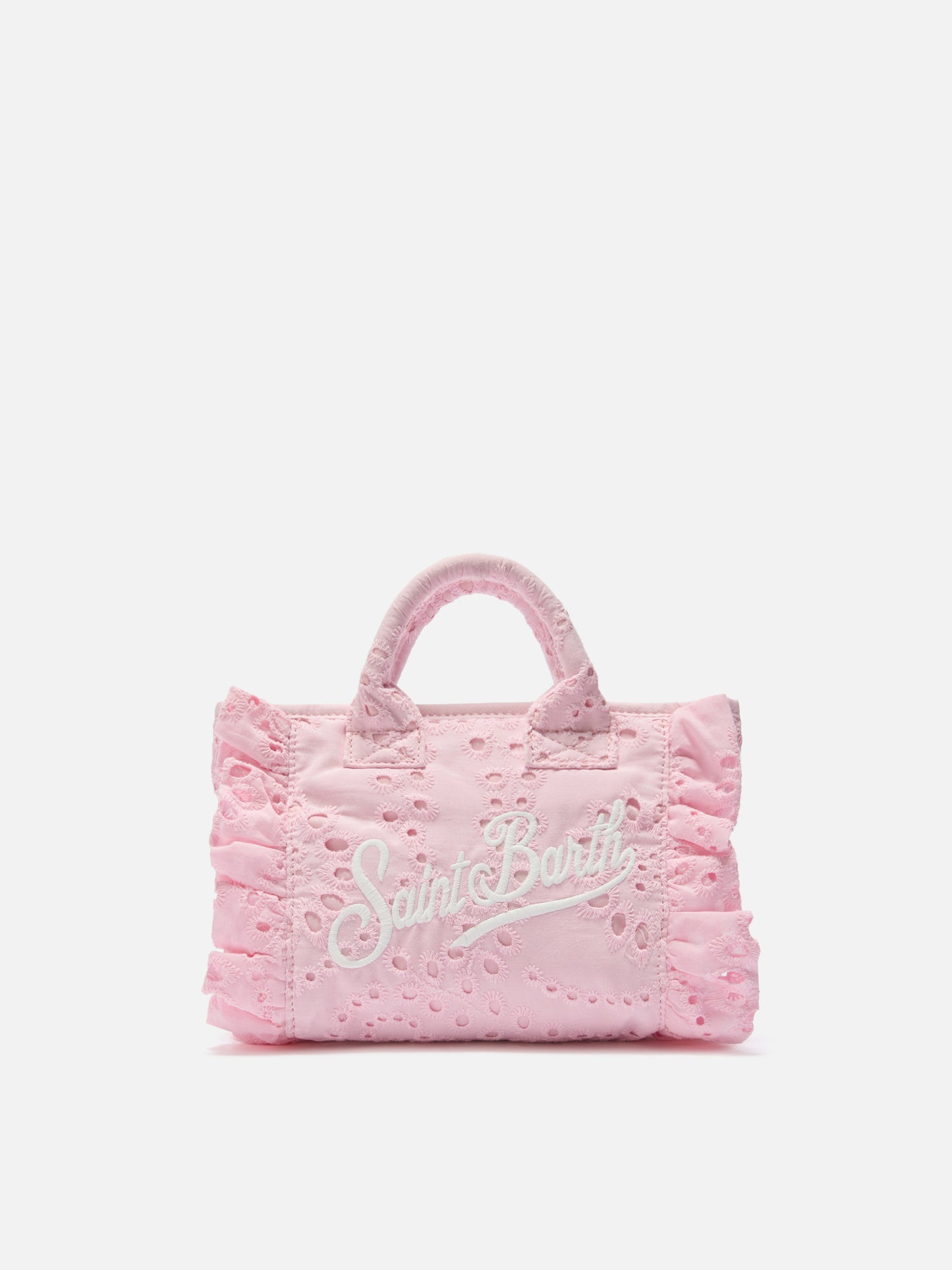 Pink Vanity mini volant bag in broderie anglaise cotton