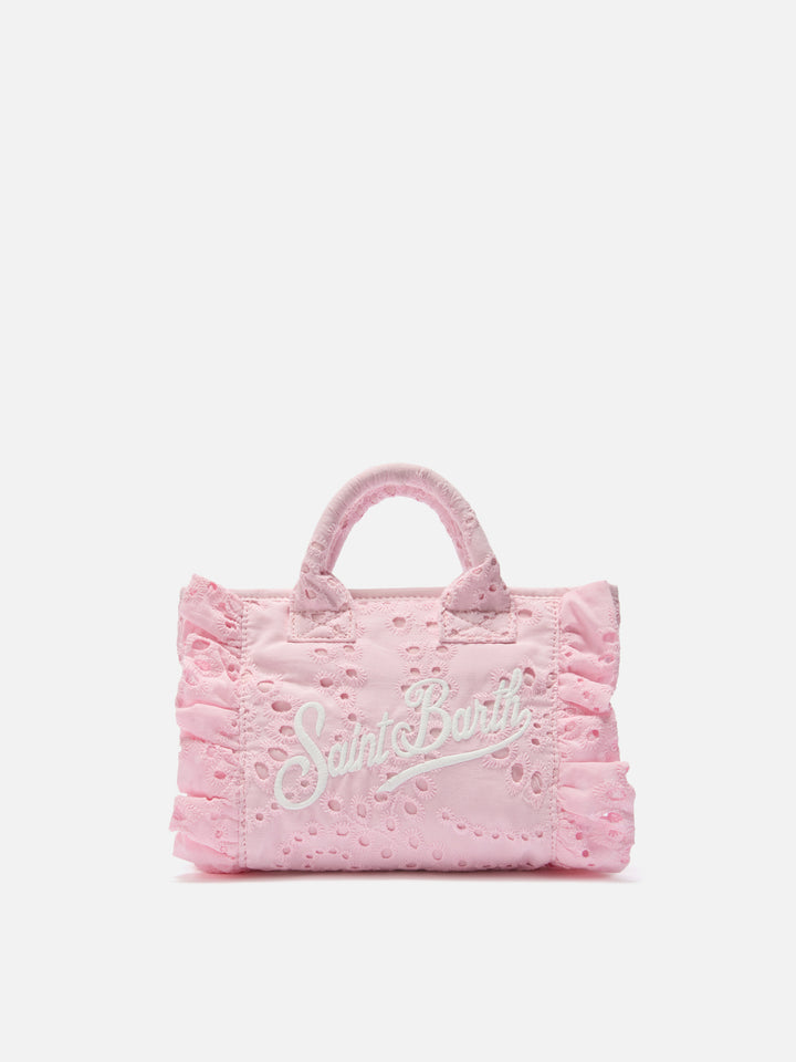 Pink Vanity mini volant bag in broderie anglaise cotton