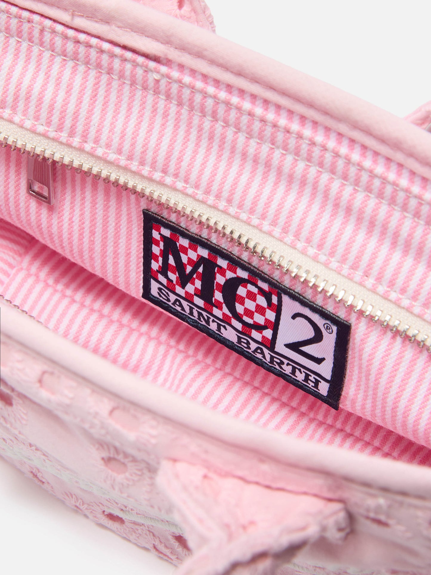 Pink Vanity mini volant bag in broderie anglaise cotton