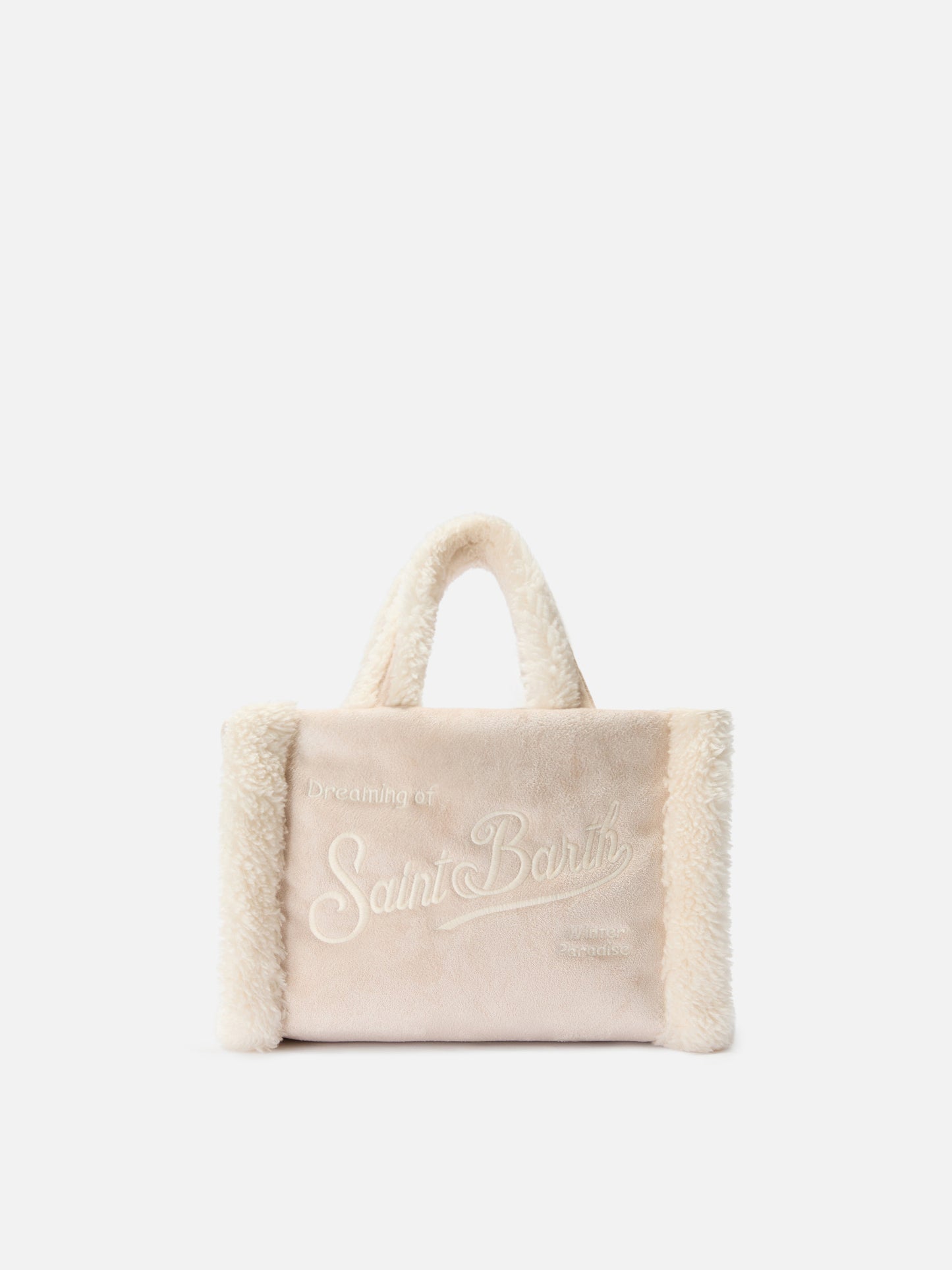 Vanity Mini Shearling Soft Handbag in beige shearling