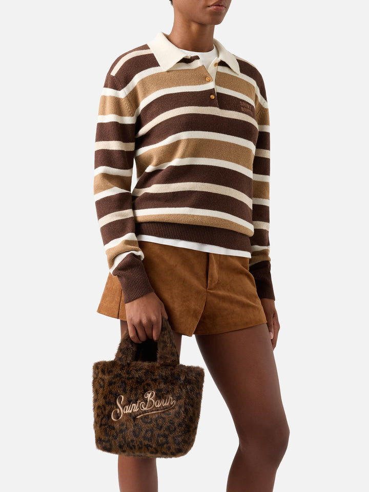 Borsa Mini Vanity Soft in effetto pelliccia con stampa leopardata
