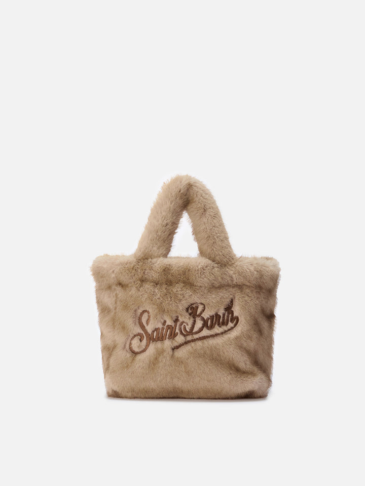 Borsa morbida a mano Vanity Mini Soft in faux fur beige