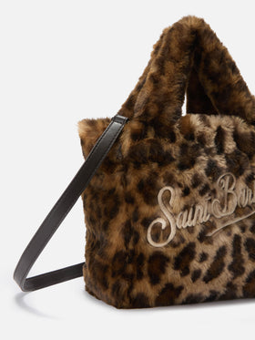 Borsa morbida a mano Vanity Mini Soft in faux fur leopardato