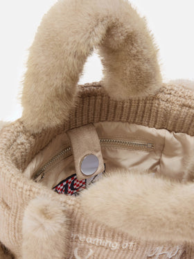 Borsa morbida a mano Vanity Mini Shearling Rib in misto lana a trecce beige