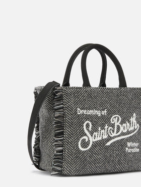 Vanity Mini Wool Handbag in herringbone wool blend