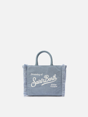Borsa a mano Vanity Mini Corduroy in velluto a coste e faux suede azzurro polvere