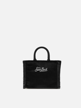 Vanity Mini Velvet Handbag in black velvet and faux suede