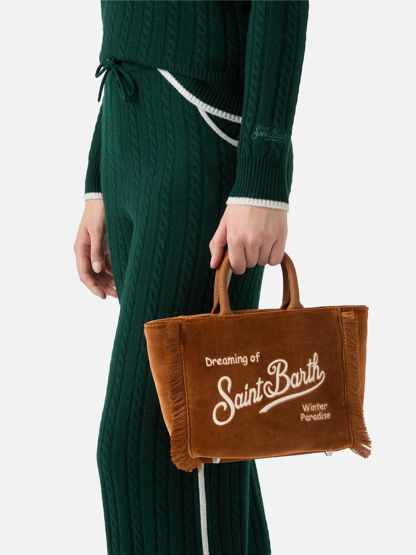 Vanity Mini-Samthandtasche aus braunem Samt und Wildlederimitat